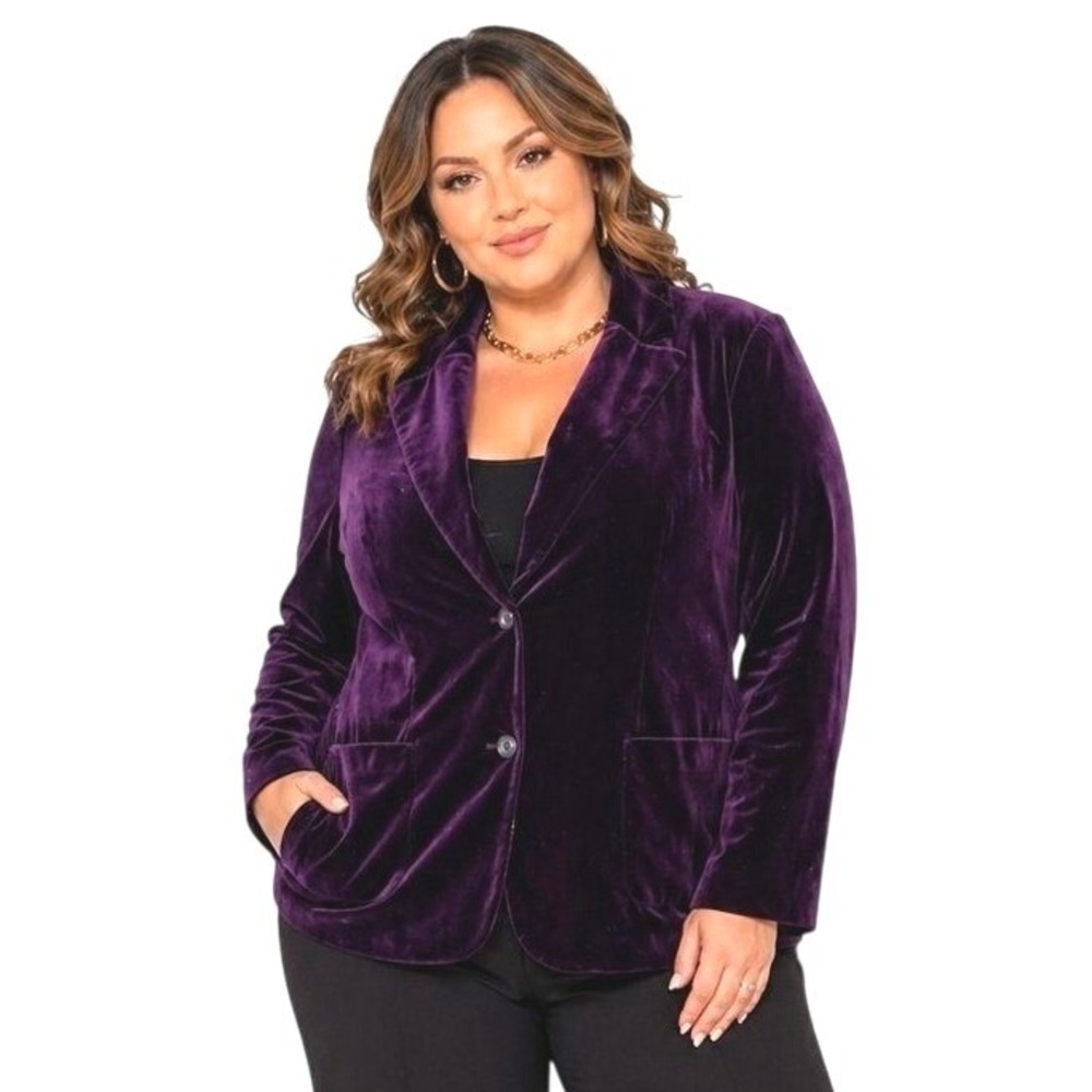 Rafaella Rich Purple Velvet Blazer Jacket Plus Size 20W Cotton Stretch Lined